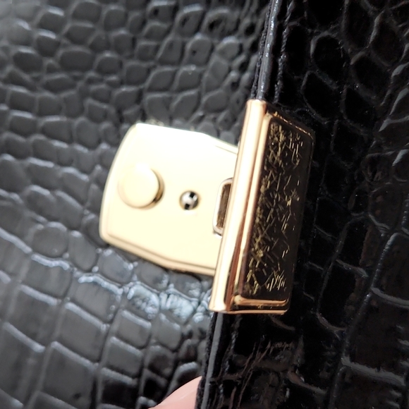 Oversized Faux Croc Leather Clutch in Black - Picture 9 of 14